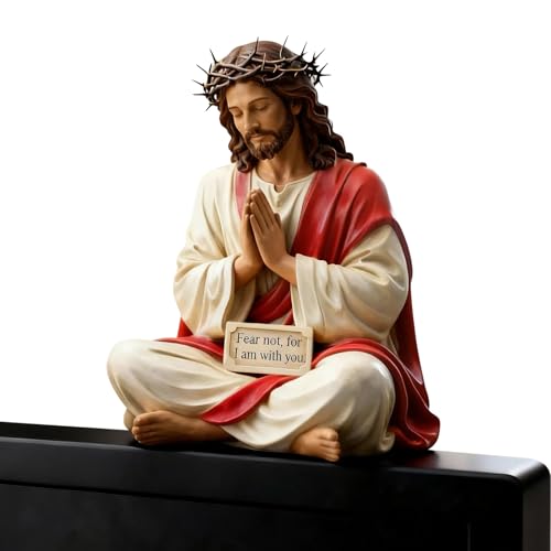 Statue de Jésus Christ - Sculpture Religieuse en Résine Peinte à la Main | Statuette Compagne en Résine pour Bureau ou Décoration | Pour Chevet Bureau...