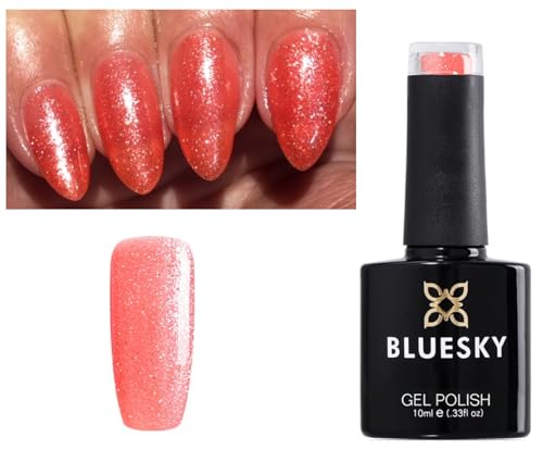 Bluesky Nail Gel Polish Coral Peach Shimmer with Fine Silver Glitter 80620 Sparks Fly UV LED Soak Off 10ml