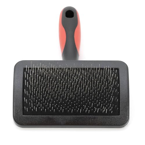 Image of Jeffers Dual Level Pin Universal Slicker Brush for Dogs, Cats & Small Pets - Curved Grooming Brush with Long & Short Pins for Shedding, Detangling, Finishing - Remove Mats & Dead Coat - Medium