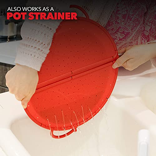 Splatter Screen Pan Guard Frying Bacon Grease Oil Red Silicone Gaurd Stove Top Cooking Exultimate #TOP6