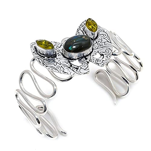 Bracelet réglable en plaqué argent avec labradorite et citrine fait main