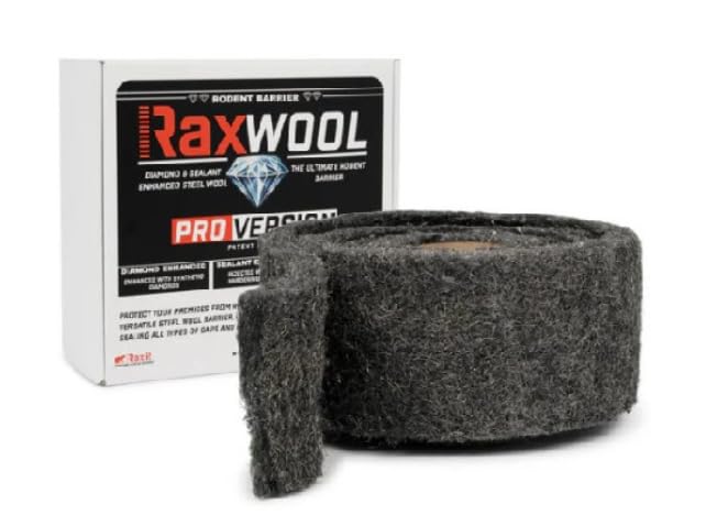 RAXWOOL PRO - Lana de acero reforzada, antiroedores, 3 m x 10 cm, barrera física de alto rendimiento con sellador repelente de 2 unidades