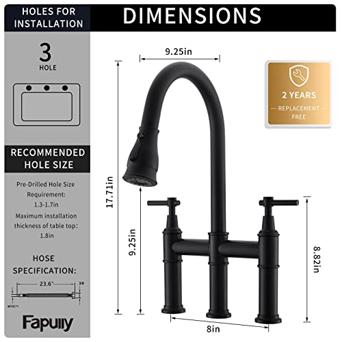 Fapully Bridge Kitchen Faucet With Pull Down Sprayer Matte Black #TOP4