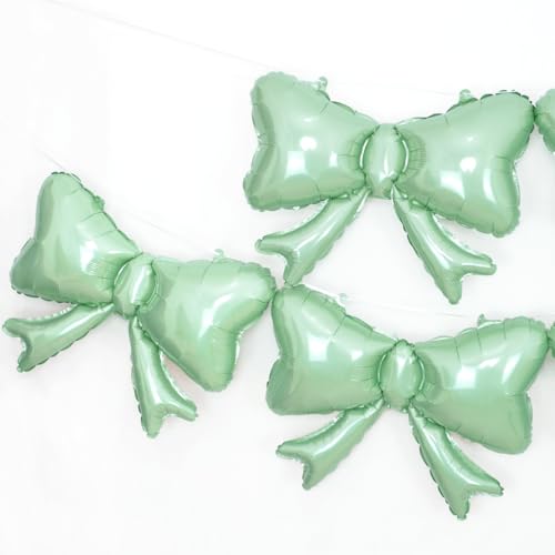 Image of 6 Pieces Bow Balloons, Sage Green Metallic Foil Bow Balloon, Big Light Green Bowtie Balloons for Happy Birthday Party, Baby Shower, Wedding Bridal Shower, Balloon Garland Accessories