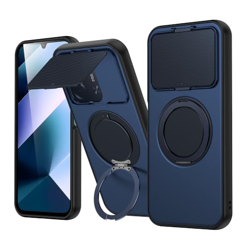 Image of SPAZY CASE Poco C85 5G Back Cover|Premium Magnetic Ring Stand Case with Camera Protection Slider|360 Rotating Kickstand|Slim & Strong Grip Phone Case for Poco C85 5G-Blue
