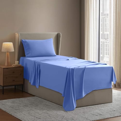 Image of Nestl Twin Bed Sheet Set - Calm Blue - 3-Piece Deep Pocket | Instantly Soft, Night-One Ready (No Wash Required). Fits 16-Inch Deep Pockets, 360-Degree Elastic Grip