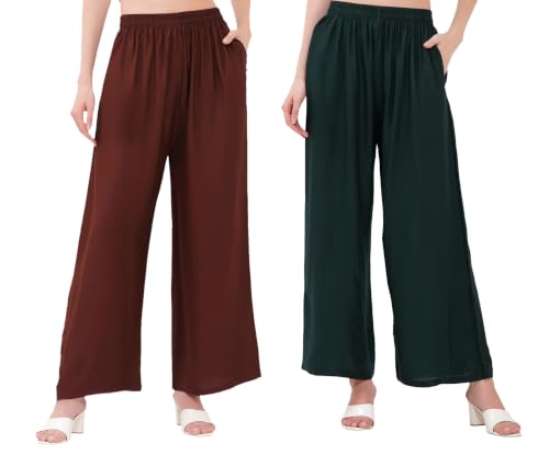 Image of Buy That Trendz Palazzo Pants for Women Rayon Elasticated Regular Fit Flared Wide Leg M to 6XL Pack of 2