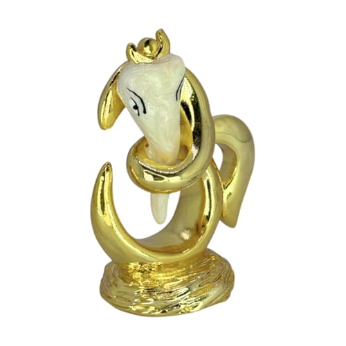 Image of Pearl White Om Ganesha | Gold Plated Ganpati Idol with Sacred Om Symbol for Home, Office, Pooja Room, Travel & Car Dashboard |Ganesha Murti for Blessings, Positive Energy | Height 2.3 Inch