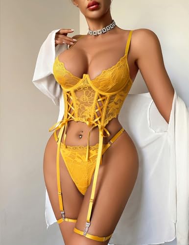 Image of Avidlove Women's Lingerie 4 Piece Garter Lingerie Floral Lace Bra and Panty Sets with Underwire S-XXL