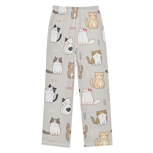 Boys' Pants Cute Cartoon Cat Funny Long Bottoms Jogger Pants Elastic Waist Trousers with Pockets S-XL