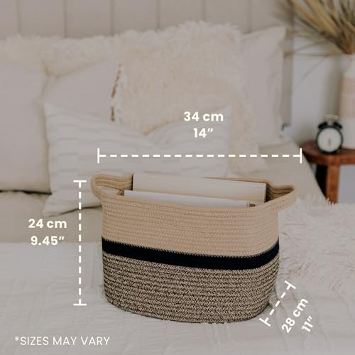 Cesta de cuerda de algodón trenzado decorativa en tonos negro y miel 2