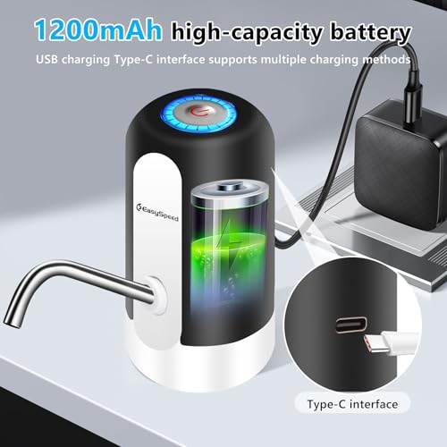 Image of Water Dispenser for 5 Gallon Bottle Portable Electric Water Pump with 3 Adapters USB-C Charging Battery Powered Automatic Drinking Water Dispenser for Camping, Travel, Office,Black