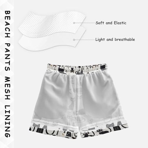 Boys Swim Trunks with Pockets and Quick Dry Fabric,Black White Cute Cat Kids Swimwear Boy Swimsuit Small4