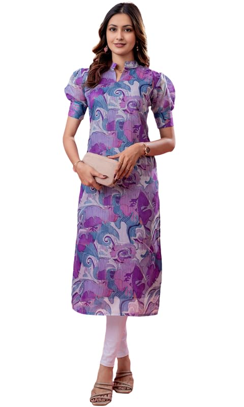 Image of Sun Fashion And Lifestyle Women's Chanderi Stitched Printed Kurta for Women