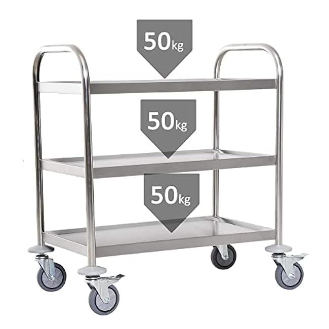 3 Tier Stainless Steel Kitchen Trolley Cart,Serving Kitchen Trolley Kitchen Cart with Locking Wheels,Catering Storage Trolley Island Utility,for Hotels Restaurants(Multi-Colored-85X45X90Cm)-1I4vJGEg