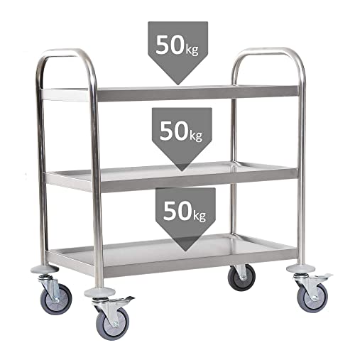 Carro de catering de acero inoxidable de 3 niveles con ruedas de bloqueo, carrito utilitario para cocina, hoteles y necesidades de servicio