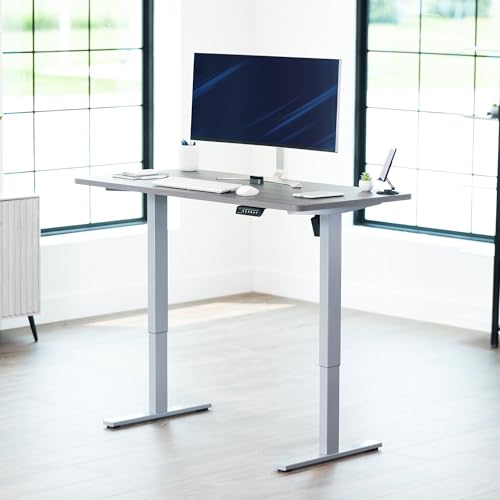 Image of VIVO Dark Gray 55 x 28 in Standing Desk, DESK-KIT-1G55G | Electric, Holds 220 lbs, Sit Stand, Height Adjustable, Solid One-Piece Table Top, Memory Presets, 1B Series, Gray Frame