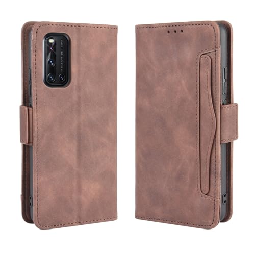 Jiajihua Funda Compatible con Vivo V19 / V19 (Indonesia) [Ranura Doble para Tarjetas][Soporte abatible][Funda para teléfono][Cierre magnético] Cartera Brown