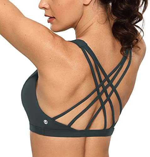 CRZ YOGA Strappy V Neck Sports Bra for Women - Padded Criss Cross