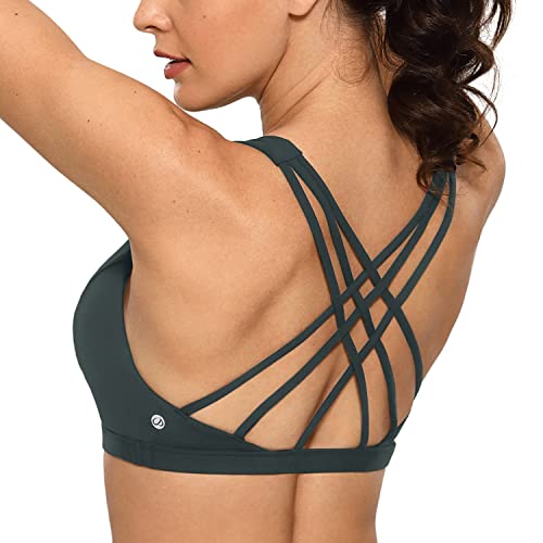Image of CRZ YOGA Strappy V Neck Sports Bras | Medium Support, Removable Pads, Yoga, Brushed, Criss Cross Back, for Women
