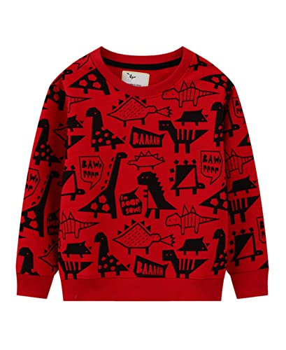 Loktarc 2 Pack Toddler Boys Sweatshirts Patterned Long Sleeve Pullover Crewneck Tops Shirts Red Dinosaur + Grey Excavator 2-3 Years/Size 3T #TOP1