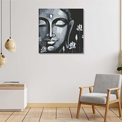 Image of RANGOLI 100% Cotton Stretched Canvas Painting 400 GSM, Framed Modern Art Lord Buddha Canvas Abstract Wall Art for Living Room, 3D Paintings for Wall Decor (24 x 24 Inch With Frame)