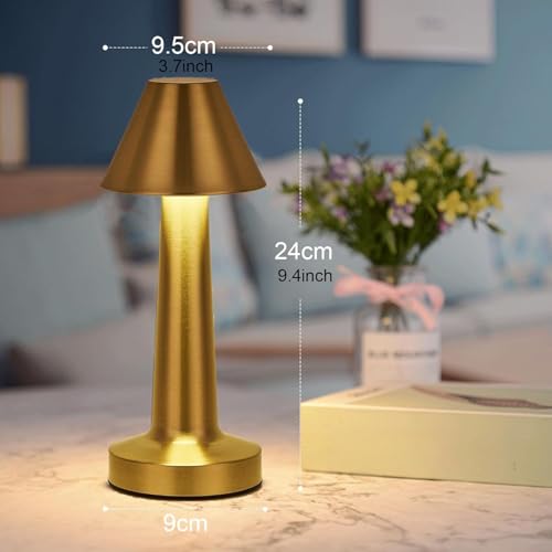 Image of Golden Cap Table Lamp 3 Color Modes Warm Cool Natural Light, Adjustable Brightness, 1200 mAh Rechargeable Battery, Portable LED Night Light for Bedroom, Home Decor Use with Touch Sensor Control