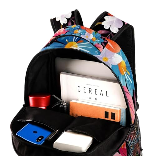 Sac à dos de campus coloré motif bouquet pour école et voyage