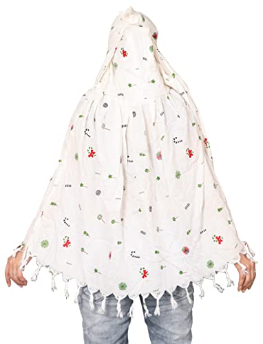 Image of SIXSIGMA Cotton Long Scarf Cum Mask scarves Usable for vehicle Driver | White Printed Design | Universal Size | For Girl & Women | Breathable Sun Protection Light Weight