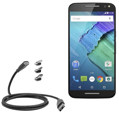 BoxWave Cable Compatible with Motorola Moto X Pure Edition - MagnetoSnap PD AllCharge Cable (100W), Magnet Charging Braided USB Type-C Micro - Jet Black