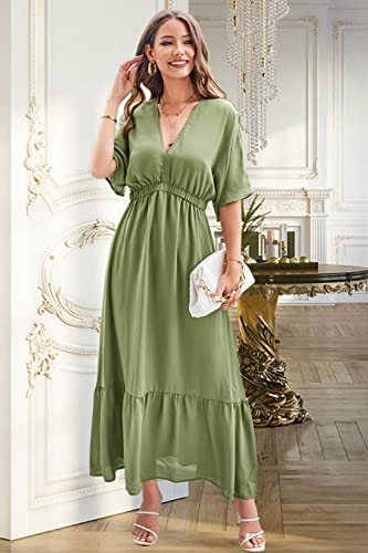 Styleword Women's 2023 Summer Maxi Dress V Neck Short Sleeve Flowy Maternity Casual Beach Long Dresses Pregnancy(Army Green-L) #TOP2
