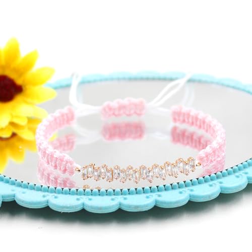 Image of Hand-woven String and Tennis Zircon Bracelet, Stylish Retro Adjustable Bracelet BFF Cubic Zirconia Crystal Women's Love Friendship Jewelry
