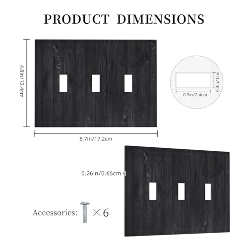 Decorative Switch Plate Covers Vintage Black Wood Plank Wooden Board 3 Gang Light Switch Cover Plate Triple Toggle Wall Plate Light Switch Covers for Farmhouse Bedroom Home Decor
