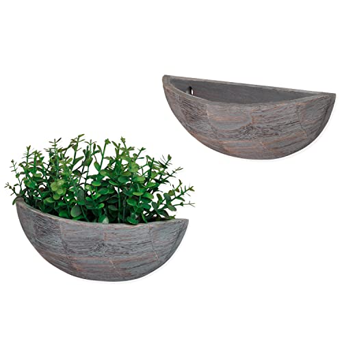 AAZZKANG Halbmond-Pflanzgefäß-Set, 2 Stück, aus Holz, zur Wandmontage, für den Innen- und Außenbereich, ideal für Sukkulenten, Luftpflanzen und mehr Cover