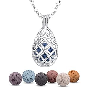 INFUSEU Celtic Jewelry for Women Essential Oil Diffuser Necklaces Aromatherapy Gifts Lava Rock Stone Irish Knot Teardrop Pendant Aroma Perfume Spiritual Items for Meditation Yoga