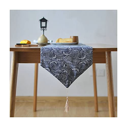 Chemin de table en lin et coton bleu style bord de mer pour vos repas de famille
