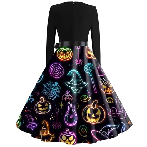 OIOLOYJM Sexy Plus Size Halloween Costumes Woman 2025 Long Sleeve V Neck Printed Gothic Retro Formal Party Dresses for Women