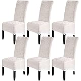 Esszimmerstuhl Stuhlhussen, 6er Set - geknitterte Samt Esszimmerstuhlhussen, 6, dehnbare Esszimmerstuhlhussen, Hochzeit, Hotel, Bankett, Party (beige-weiß)