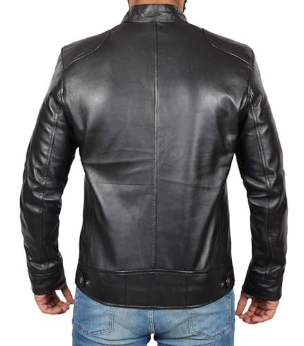 Image of Blingsoul Leather Jacket Men - Real Lambskin Cafe Racer Motorcycle Style Jacket for Mens