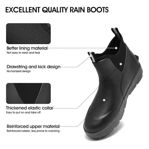 GemChve Gummistiefel Herren,Gartenschuhe herren Kurze,Chelsea Boots Damen,Arbeitsschuhe Gummistiefel Halbhoch,Deckstiefel​ Wasserdicht Rutschfest Geeignet Regentag Reisen Angeln Black46EU