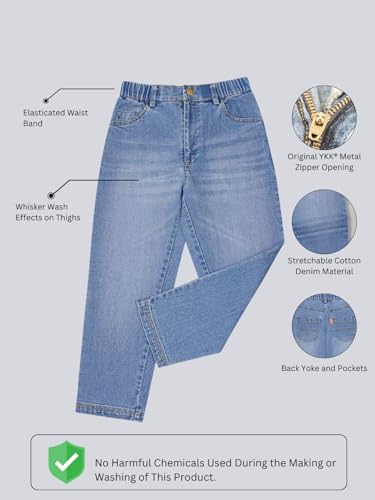 Image of olele Girls Super Jeans Collection for 4-14 Yrs | Stretchable Cotton Denim Trousers | Blue Jeans for Kids | Baggy Denim Pants | Cargo Pants for Girls