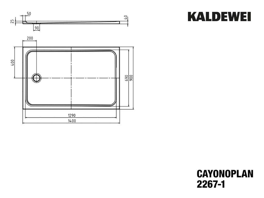 Kaldewei Brodzik prysznicowy Cayonoplan model 2267-1 140 x 90 x 2,5 cm, otwór odpływowy Ø 9,0 cm, biel alpejska