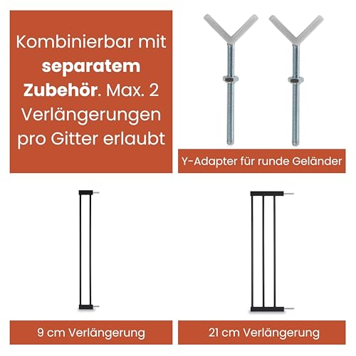 hauck Clear Step Autoclose 2, Schwarz - Kinderschutzgitter Hundegitter Verstellbare Breite 75-80cm, 77cm Hoch, Selbstschließend, Flacher Einstieg, Beidseitige Einhand Öffnung, ohne Bohren