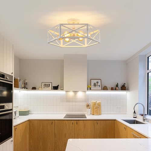 Xsdetu 19.68'' Semi Flush Mount Ceiling Light, Farmhouse 6-Light White Kitchen Lighting Fixtures Ceiling Mount thumb #7