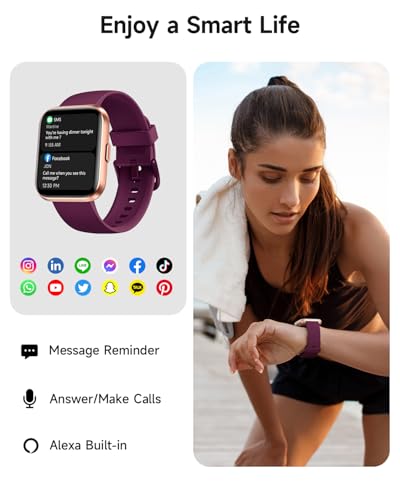 Image of Woneligo Smart Watch for Women, Answer /Make Calls, Alexa Built-in, 1.85 inch Touch Screen Fitness Tracker for Android & iPhone, Heart Rate /Sleep /SpO2 Monitor Smartwatch, Waterproof (Deep Purple)