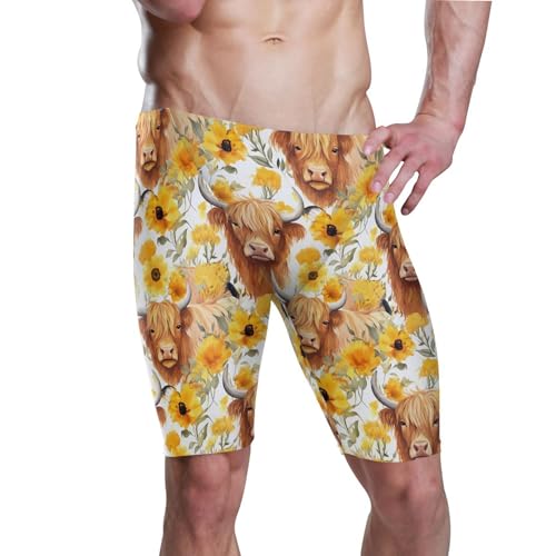 Highland Cow Sunflower Men's Swim Jammers Racing & Training Swimsuit Fast, Flexible,Comfortable XXXL B0403258