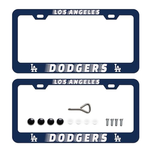BOARLIDA 2 Pack Dodgers Design License Plate Frame Los Angeles Baseball Stainless Steel Car License Plate Cover for Men Women Fans 12 X 6 Inch