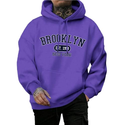 SYJYM - Sudadera con capucha para hombre, diseño Harajuku con cuello redondo, a la moda, de gran tamaño, para otoño, Morado (, S