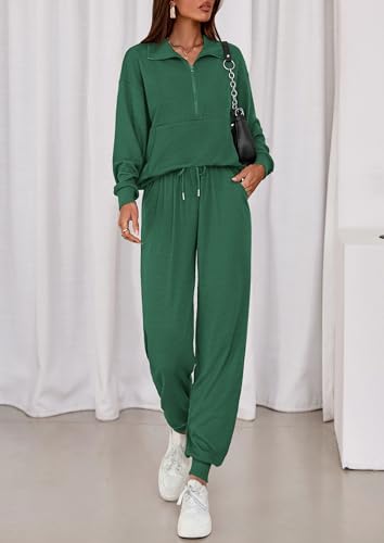 PRETTYGARDEN Women's Fall 2 Piece Lounge Sets Zip Up Sweatshirt Jogger Pants Sweat Track Suits Travel Outfit Winter Clothing