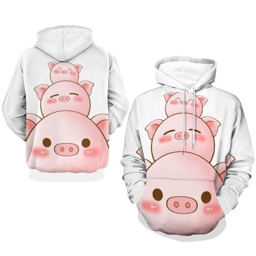 Sweat à capuche cochon unisexe UMENG pull rose taille S - 7